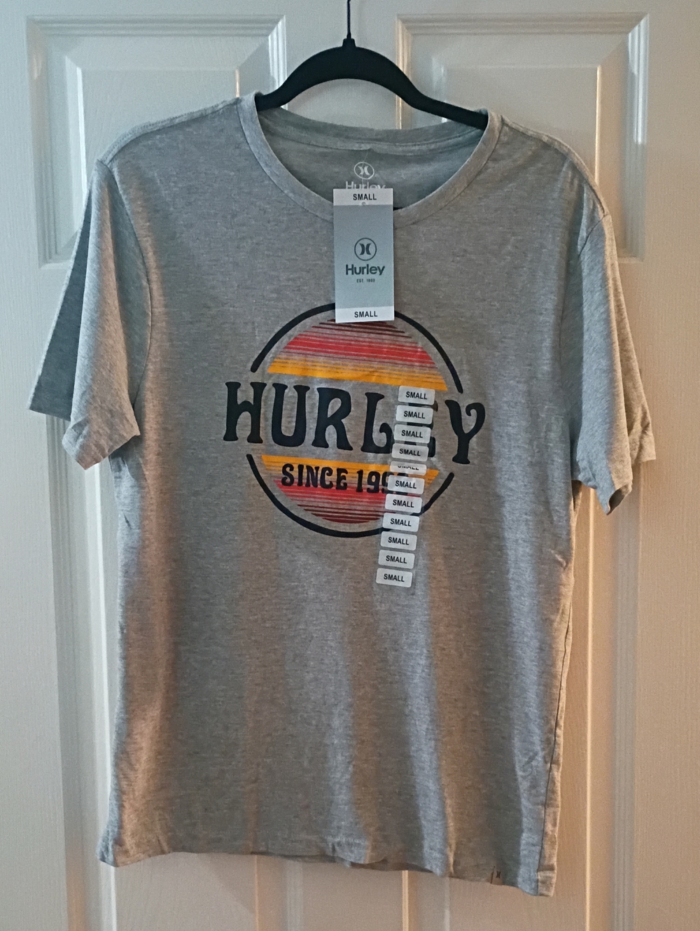 Hurley Gray Short-Sleeve Tee with Multicolor Striped Logo